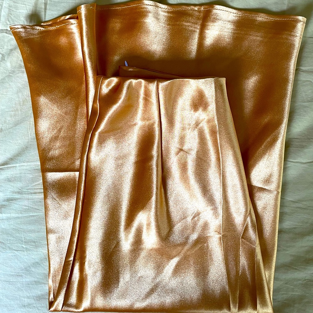 Yellow Satin midi skirt